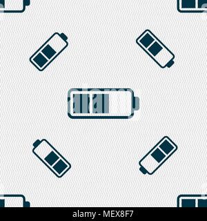 Battery half icon sign. Seamless pattern with geometric texture. Vector illustration Stock Vector