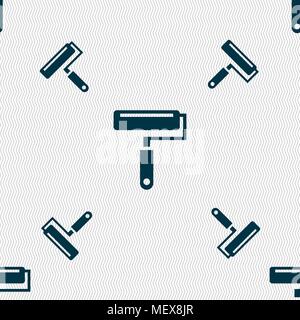 Paint roller icon sign. Seamless pattern with geometric texture. Vector illustration Stock Vector