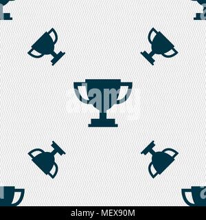 Trophy Cup icon sign. Seamless pattern with geometric texture. Vector illustration Stock Vector