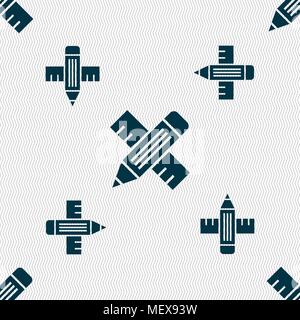 Pencil with ruler icon sign. Seamless pattern with geometric texture. Vector illustration Stock Vector