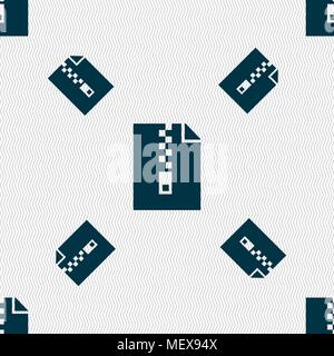 computer zip folder, archive icon sign. Seamless pattern with geometric texture. Vector illustration Stock Vector