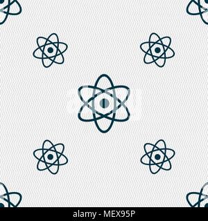 Atom, physics icon sign. Seamless pattern with geometric texture. Vector illustration Stock Vector