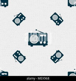 Retro radio icon sign. Seamless pattern with geometric texture. Vector illustration Stock Vector