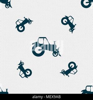 Tractor icon sign. Seamless pattern with geometric texture. Vector illustration Stock Vector