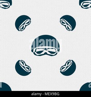 In a ski masks, snowboard ski goggles, diving mask icon sign. Seamless pattern with geometric texture. Vector illustration Stock Vector