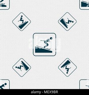 Skier sign. Seamless pattern with geometric texture. Vector illustration Stock Vector