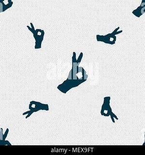 Gesture ok sign. Seamless pattern with geometric texture. Vector illustration Stock Vector
