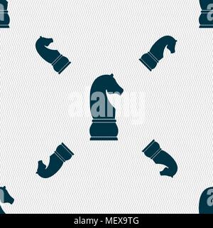 Chess knight icon. sign. Seamless pattern with geometric texture. Vector illustration Stock Vector