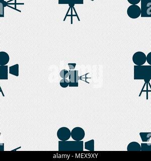 Video camera icon sign. Seamless pattern with geometric texture. Vector illustration Stock Vector