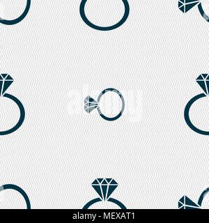 diamond ring icon sign. Seamless pattern with geometric texture. Vector illustration Stock Vector