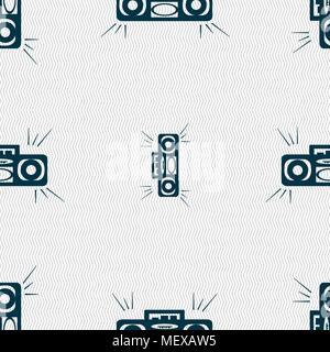 Radio cassette player icon sign. Seamless pattern with geometric texture. Vector illustration Stock Vector