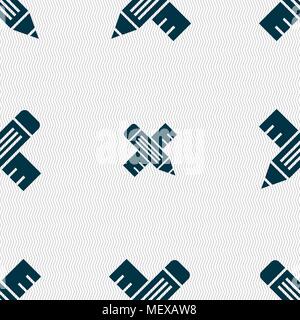 Pencil with ruler icon sign. Seamless pattern with geometric texture. Vector illustration Stock Vector