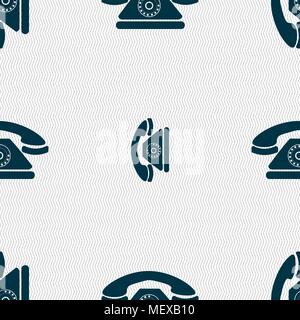 Retro telephone icon sign. Seamless pattern with geometric texture. Vector illustration Stock Vector
