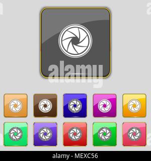 diaphragm icon. Aperture sign. Set colourful buttons. Vector illustration Stock Vector