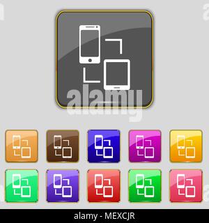 Synchronization sign icon. communicators sync symbol. Data exchange. Set colur buttons Vector illustration Stock Vector