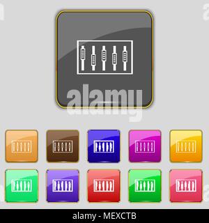 Dj console mix handles and buttons, level icons. Set of colour buttons. Vector illustration Stock Vector