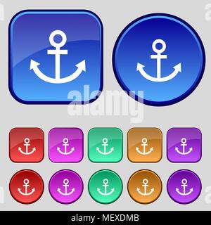 Anchor icon. Set colourful buttons sign. Vector illustration Stock Vector