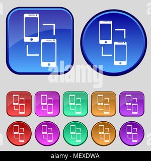 Synchronization sign icon. smartphones  sync symbol. Data exchange. Set colur buttons Vector illustration Stock Vector