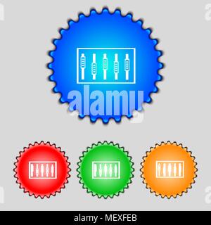 Dj console mix handles and buttons, level icons. Set of colour buttons. Vector illustration Stock Vector