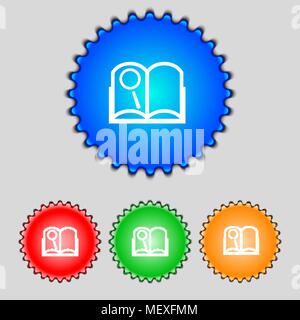 Open book icon sign. A set of nine different colored labels. Vector ...