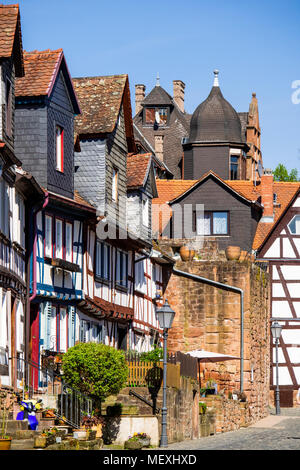half-timbered houses in historic town centre of Büdingen, Hesse, Germany, Europe Stock Photo