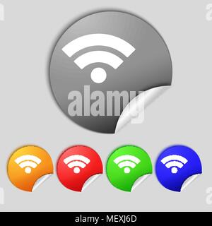 Wifi sign. Wi-fi symbol. Wireless Network icon. Wifi zone Set colourful buttons Vector illustration Stock Vector