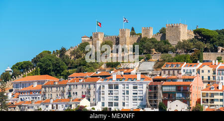 Panorama of Alfama with Saint George Castle on the hilltop. Lisbon. Portugal Stock Photo