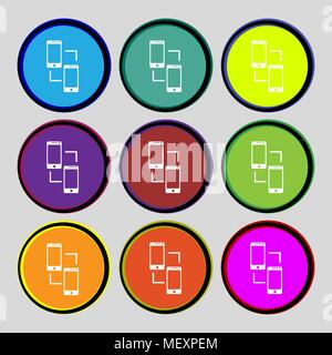 Synchronization sign icon. smartphones  sync symbol. Data exchange. Set colur buttons Vector illustration Stock Vector