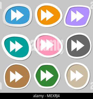 multimedia sign icon. Player navigation symbol. Multicolored paper stickers. Vector illustration Stock Vector