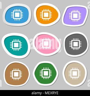 Central Processing Unit Icon. Technology scheme circle symbol. Multicolored paper stickers. Vector illustration Stock Vector