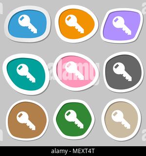 Key sign icon. Unlock tool symbol.. Multicolored paper stickers. Vector illustration Stock Vector