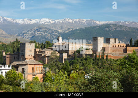 The Alhambra and Sierra Nevada mountains viewed from the Palacio Dar-al-Horra, Granada, Andalucia, Spain, Europe Stock Photo