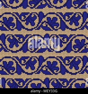 Ethnic multicolour motley background in beige and blue colors, seamless knitting vector pattern as a fabric texture Stock Vector