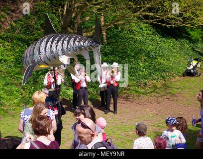 Brass Band Playing in Rougemont Garden's at RAMM'S Carnival of the Animals. Exeter, Devon, UK. April, 2018. Stock Photo