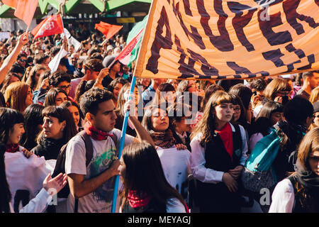 Santiago, Chile - April 19, 2018: Chileans marched through Santiago's streets, demanding an end to the Profit in the Education Stock Photo