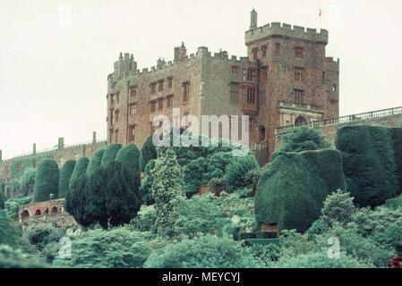 Low-angle view of Powis Castle in Welshpool, Wales, United Kingdom, 1965. () Stock Photo