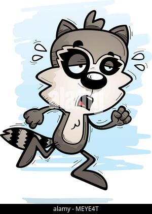 A cartoon illustration of a male raccoon running and looking exhausted. Stock Vector