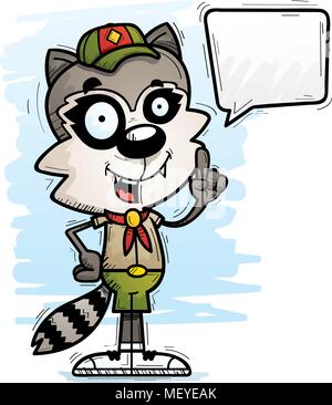 A cartoon illustration of a male raccoon scout talking. Stock Vector