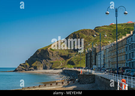 Aberystwyth, Ceredigion, Wales, UK - May 25, 2017: View over the North Beach and the Marine terrace, with the Cliff Railway in the background Stock Photo