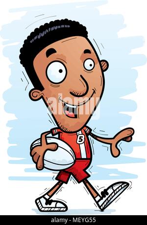 A cartoon illustration of a black man rugby player walking. Stock Vector