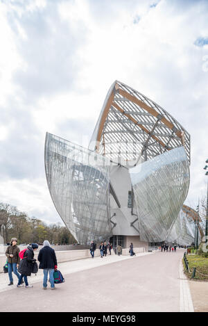 France,  Paris -   1 April 2018:  Fondation Louis Vuitton designed by Frank Gehry Stock Photo