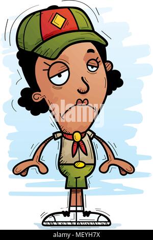 A cartoon illustration of a black woman scout looking sad. Stock Vector