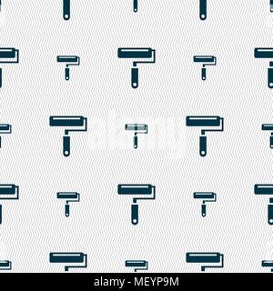 Paint roller icon sign. Seamless pattern with geometric texture. Vector illustration Stock Vector