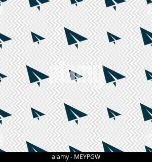 Paper airplane icon sign. Seamless pattern with geometric texture. Vector illustration Stock Vector