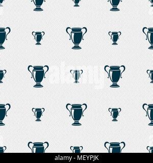Trophy icon sign. Seamless pattern with geometric texture. Vector illustration Stock Vector
