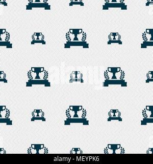 Trophy Cup icon sign. Seamless pattern with geometric texture. Vector illustration Stock Vector