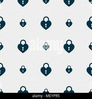 Lock in the shape of heart icon sign. Seamless pattern with geometric texture. Vector illustration Stock Vector