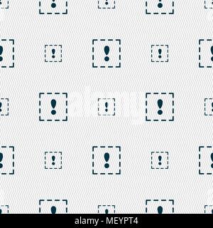 The exclamation point in a square icon sign. Seamless pattern with geometric texture. Vector illustration Stock Vector