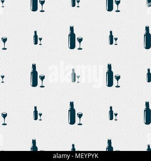 Bottle of wine and glass icon sign. Seamless pattern with geometric texture. Vector illustration Stock Vector