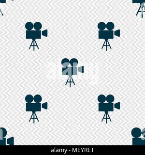 Video camera icon sign. Seamless pattern with geometric texture. Vector illustration Stock Vector
